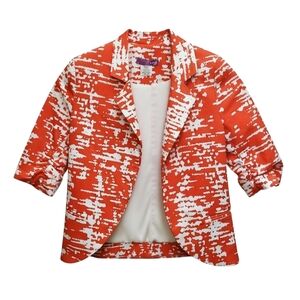 Aqua Vibrant Cropped Blazer Red White Abstract Print